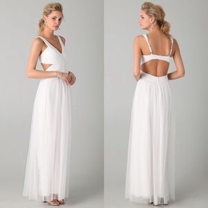 BCBGMaxAzria “Mara” white cutout maxi dress